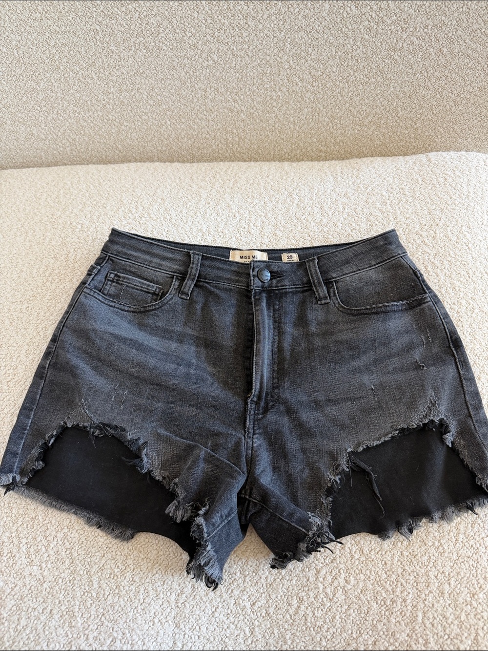Miss Me Washed Black Frayed Denim Cutoff Shorts - size 29